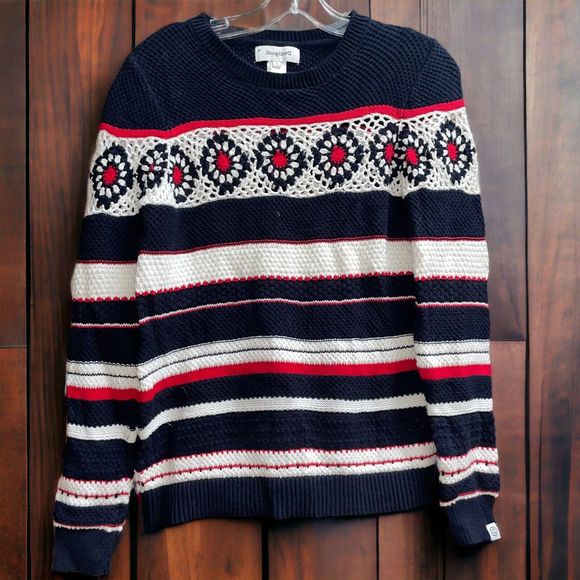 Desigual Sweaters - Desigual S Red White & Blue Crochet Granny Square Sweater